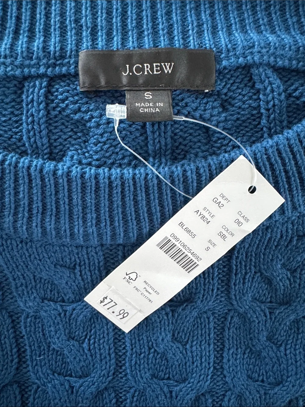 J. Crew Blue Cable-Knit Crewneck Sweater